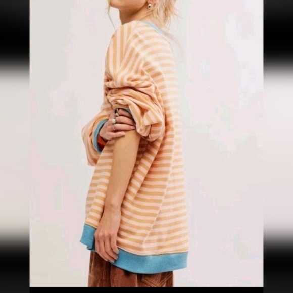 FREE PEOPLE Classic Striped Latte Combo Sweater Medium Retired NWT$98 - Picture 4 of 11